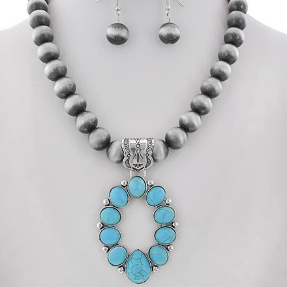 TURQUOISE STONE PENDANT NECKLACE & EARRINGS